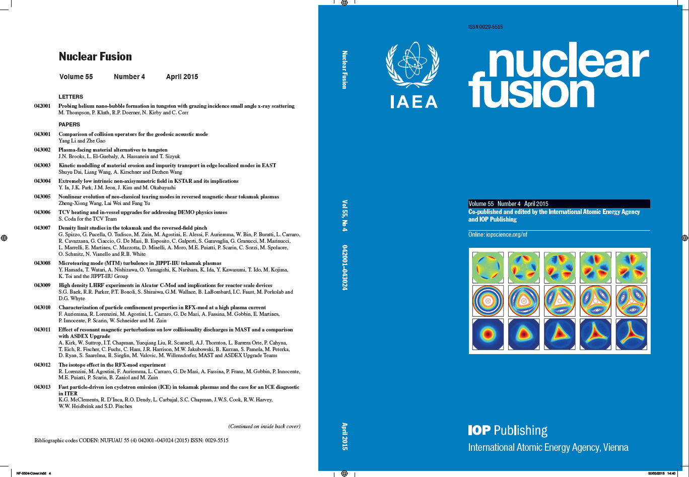 王正汹课题组的研究成果被选为核聚变权威期刊    《Nuclear Fusion》的...